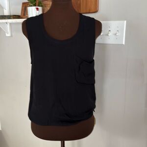 Theory 100% silk black tank top women’s size small pocket gathered hem minimalis